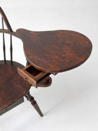 antique Windsor writing armchair with desk and drawers