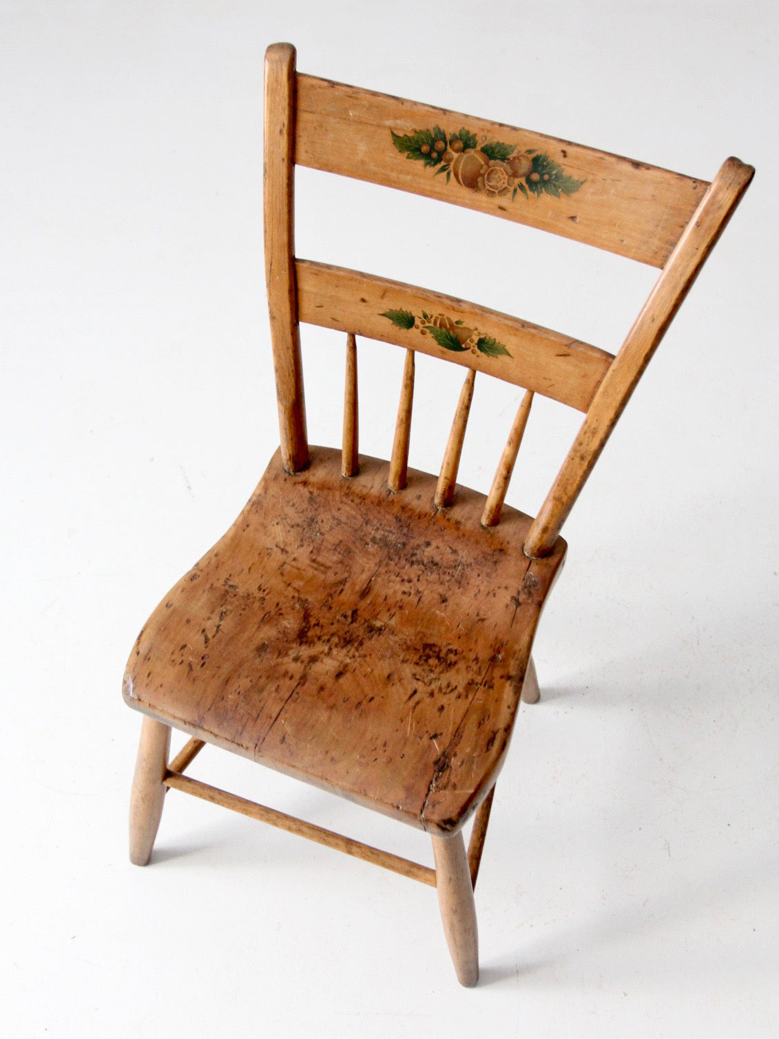 antique stenciled spindle back country chair