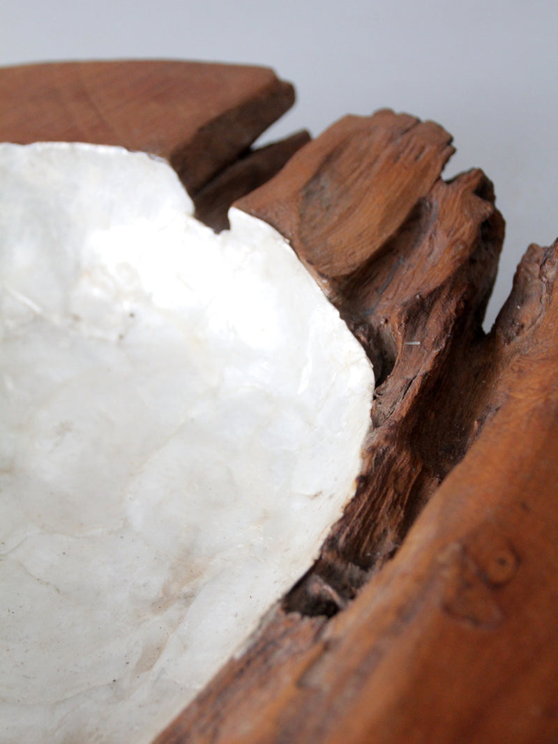 vintage teak & capiz bowl