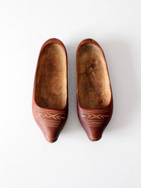 vintage folk art carved wood clogs