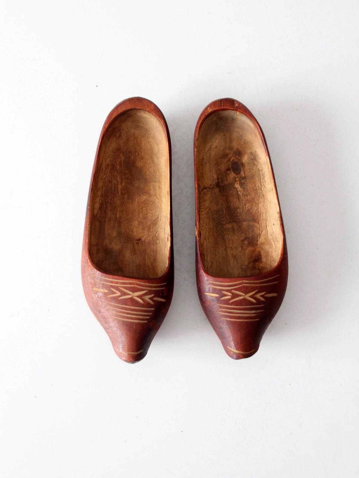 vintage folk art carved wood clogs
