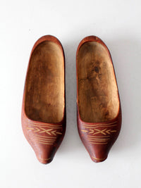 vintage folk art carved wood clogs