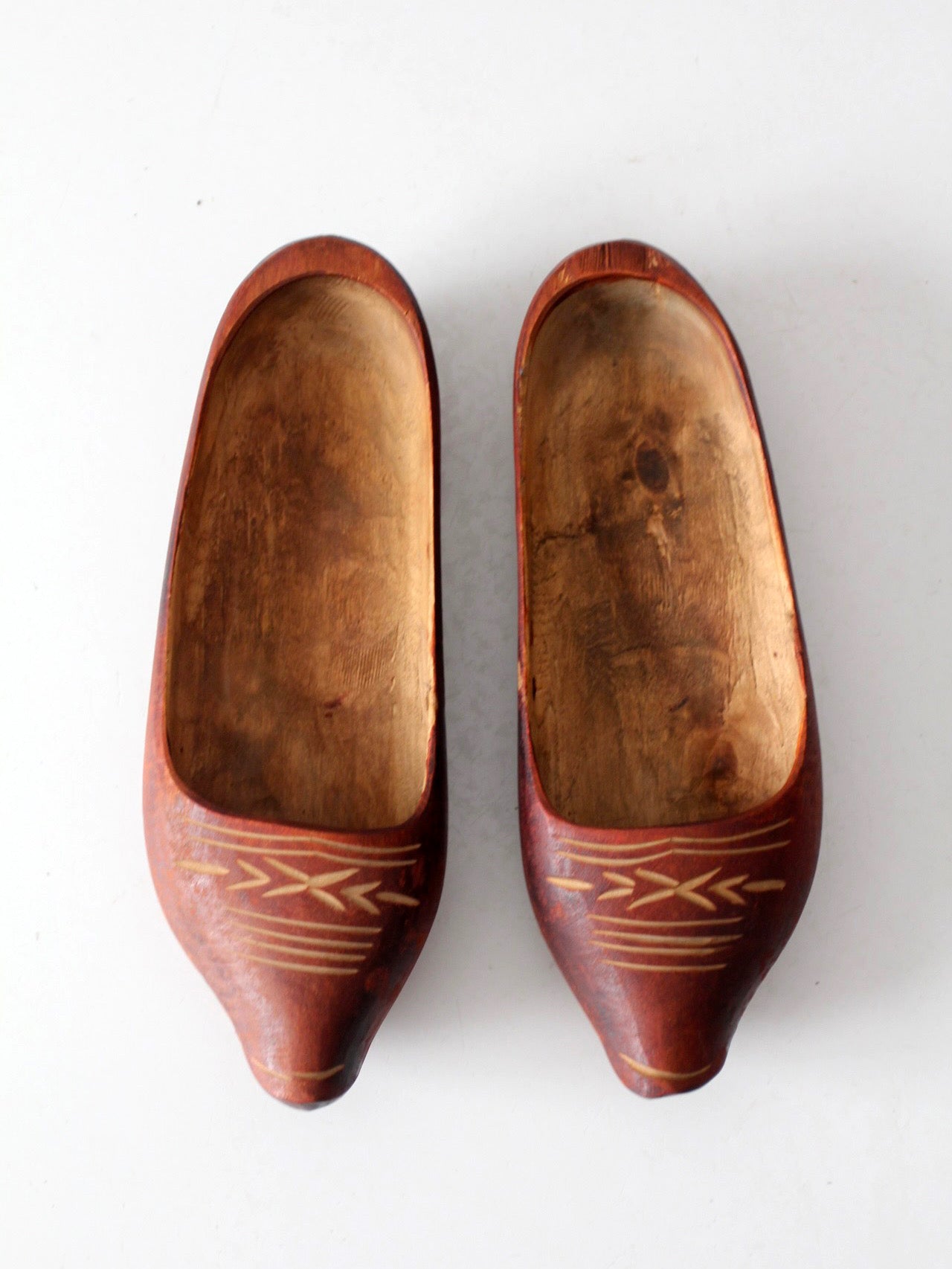 vintage folk art carved wood clogs