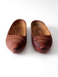 vintage folk art carved wood clogs