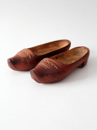 vintage folk art carved wood clogs