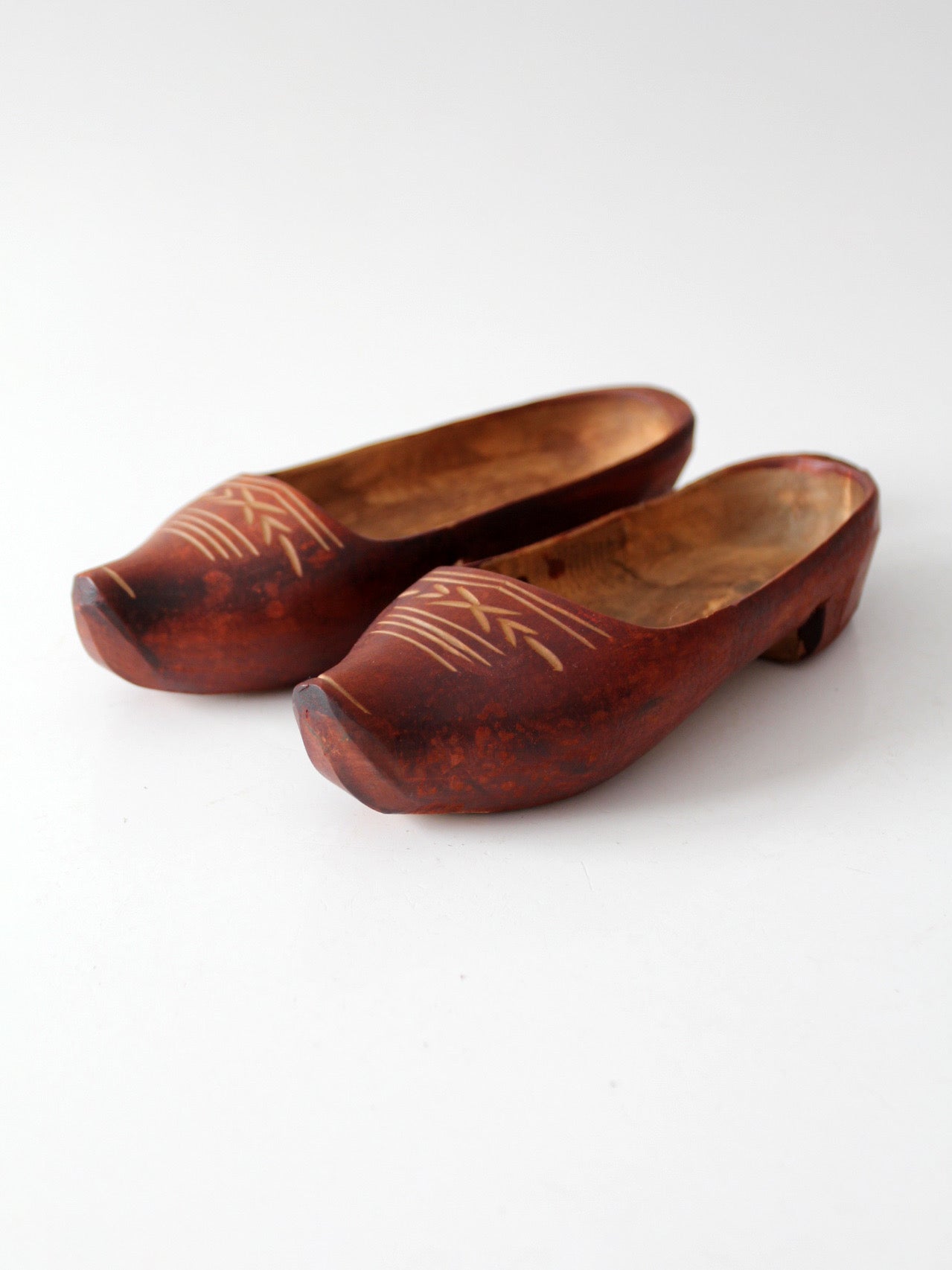 vintage folk art carved wood clogs