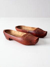 vintage folk art carved wood clogs
