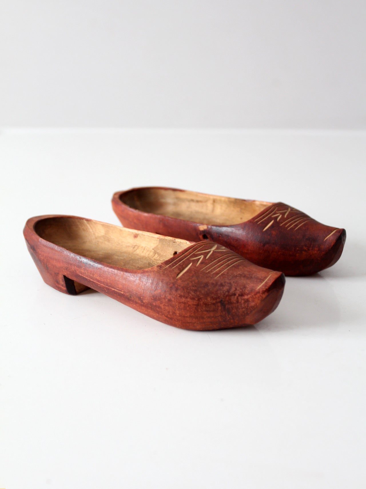 vintage folk art carved wood clogs
