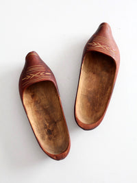 vintage folk art carved wood clogs