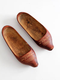 vintage folk art carved wood clogs
