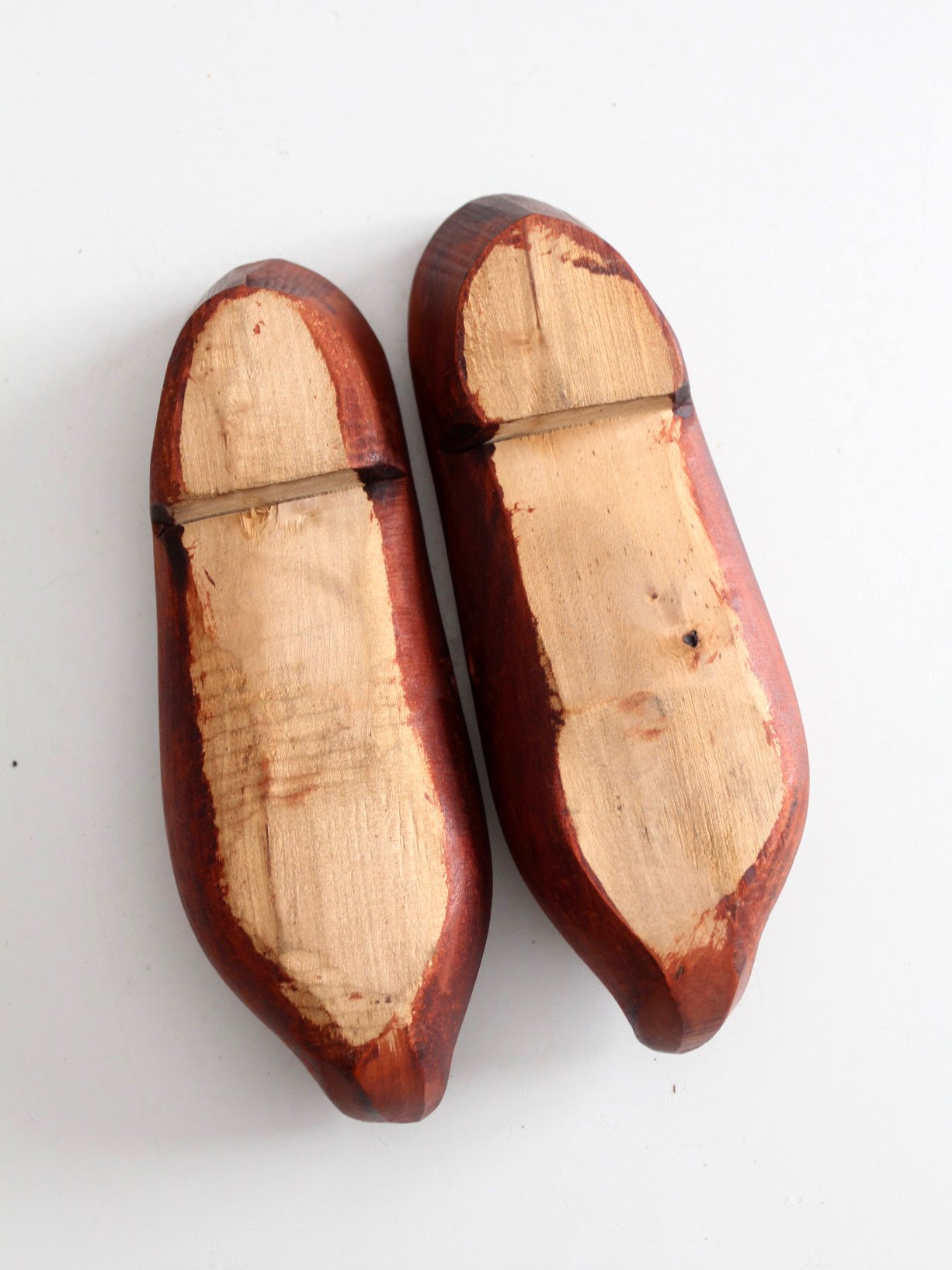 vintage folk art carved wood clogs