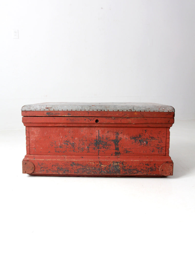 antique galvanized top wood chest