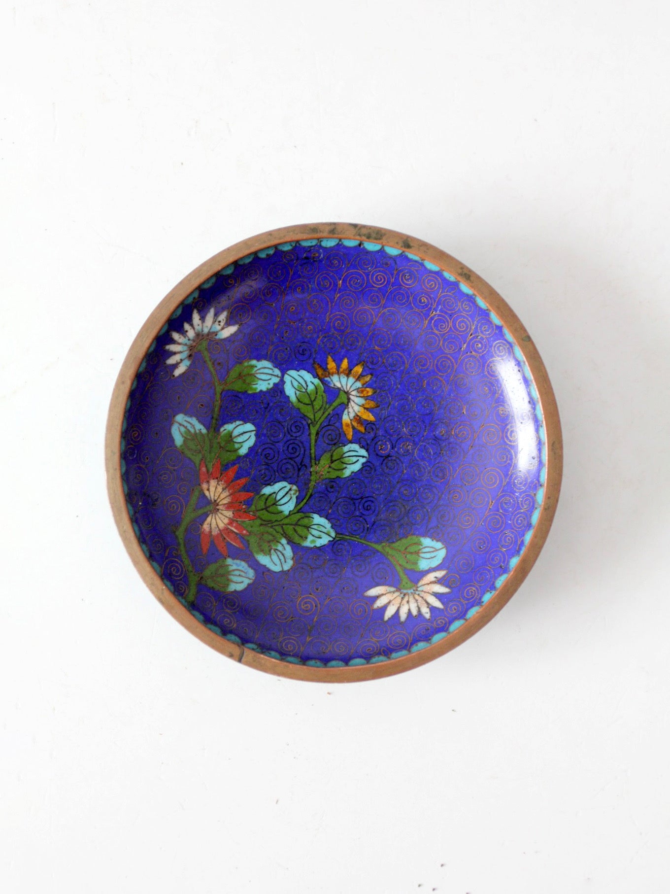 vintage Chinese cloisonné enamel floral dish