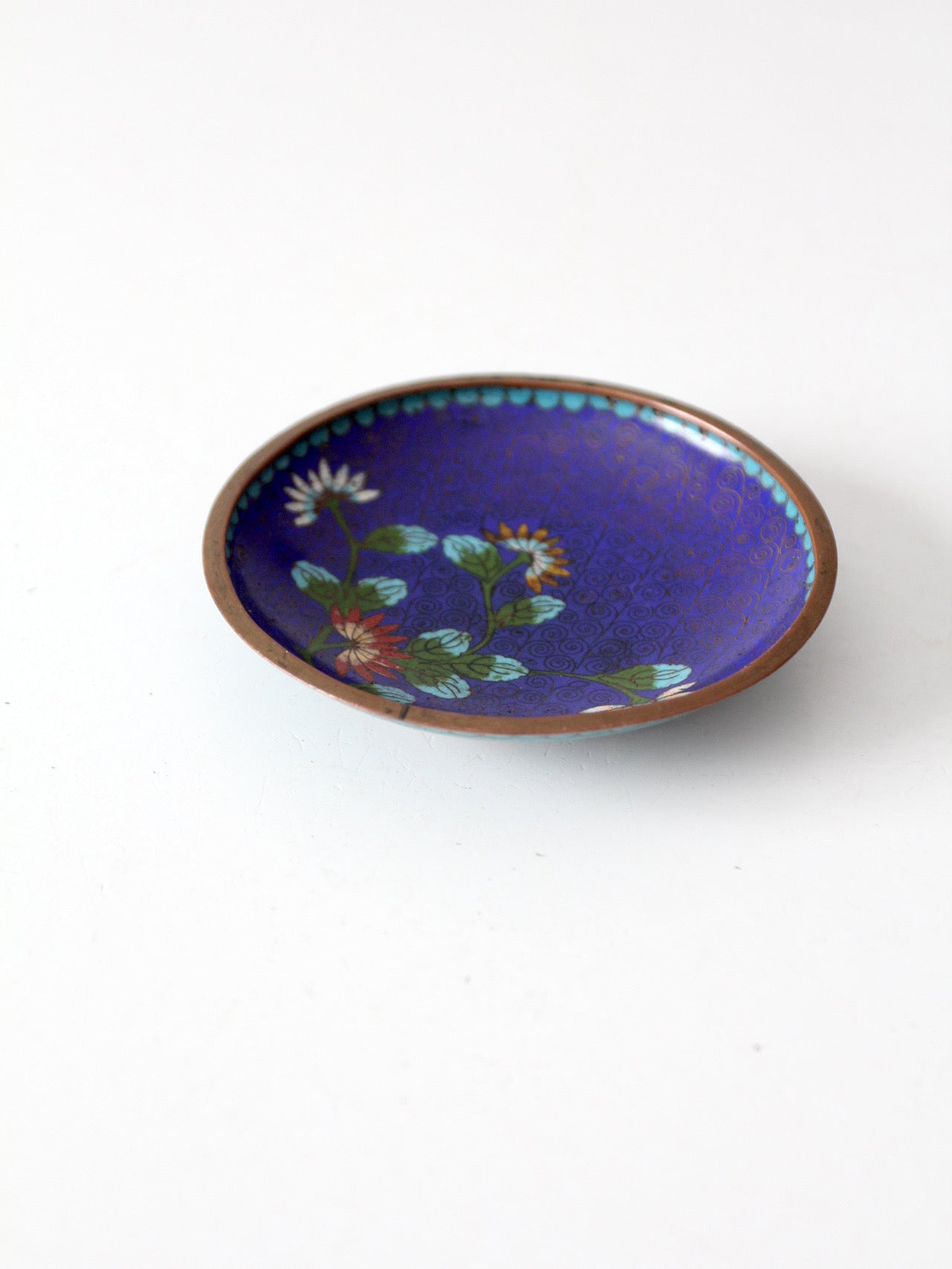vintage Chinese cloisonné enamel floral dish