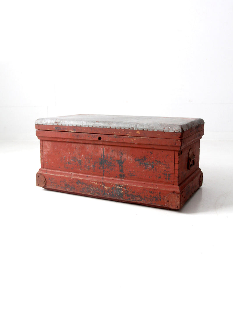 antique galvanized top wood chest