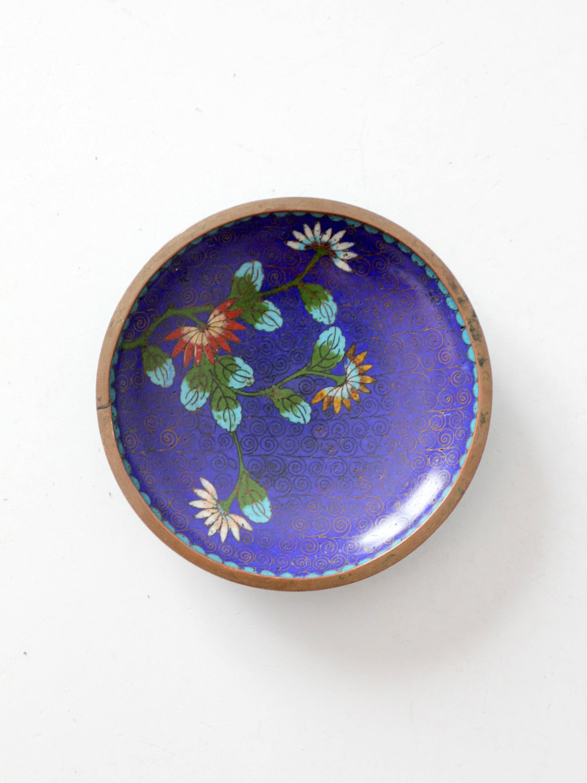 vintage Chinese cloisonné enamel floral dish