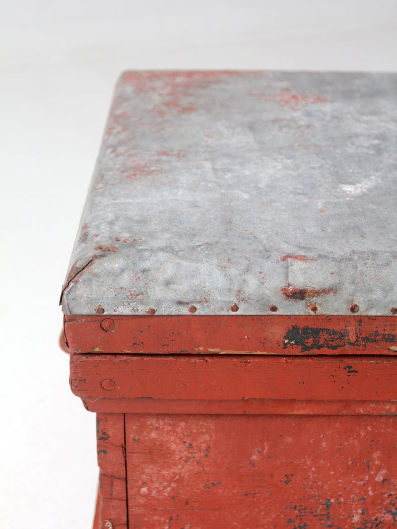 antique galvanized top wood chest