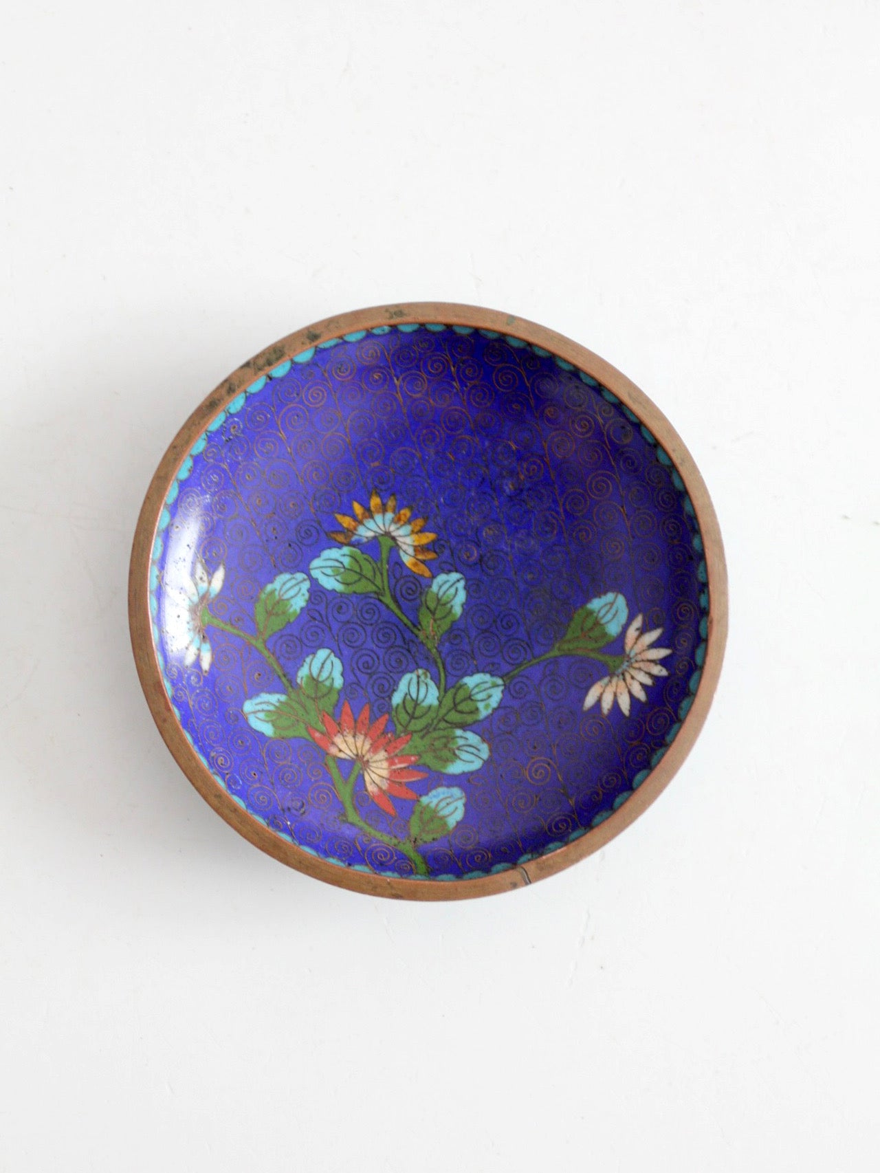 vintage Chinese cloisonné enamel floral dish