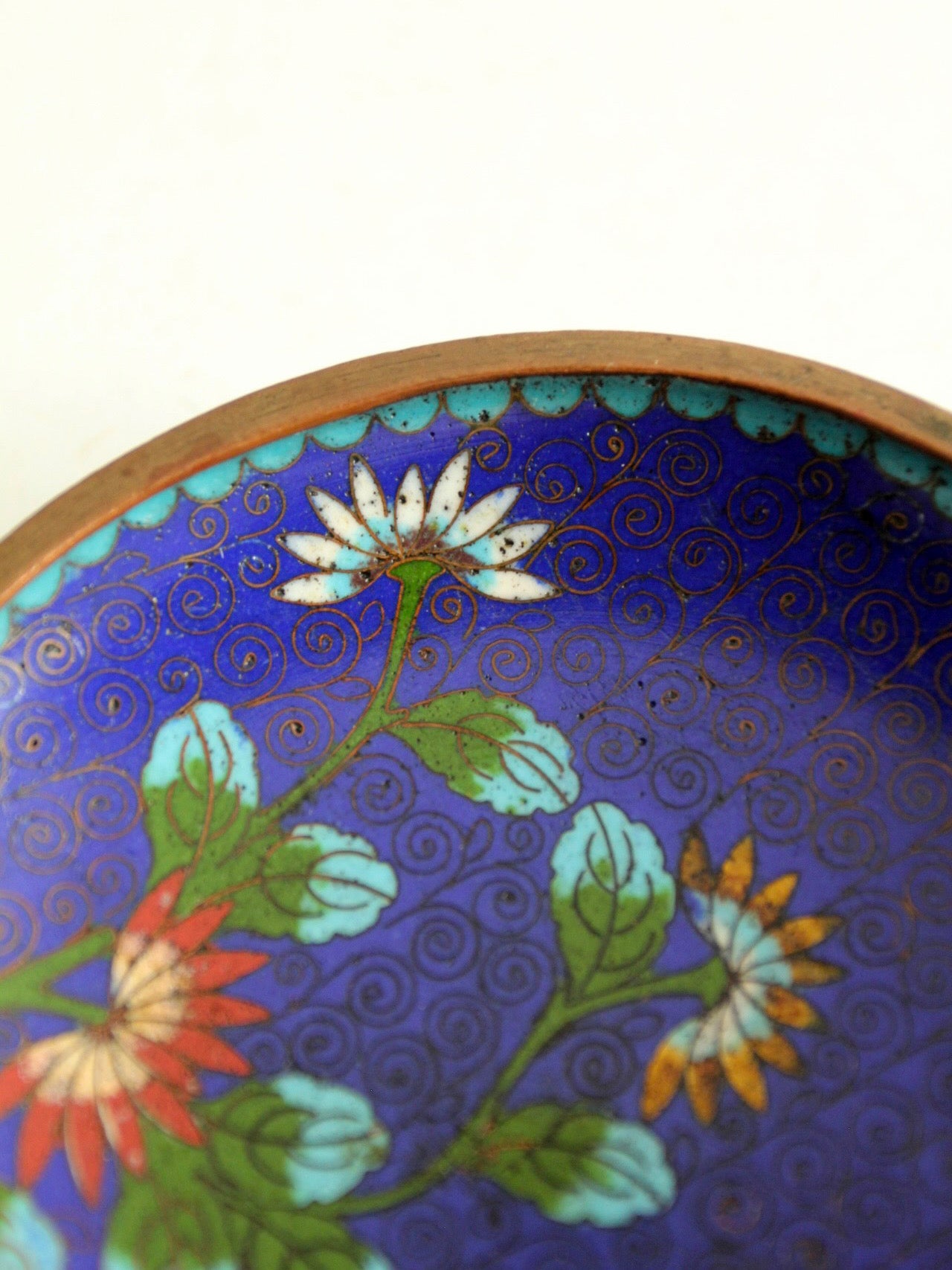 vintage Chinese cloisonné enamel floral dish