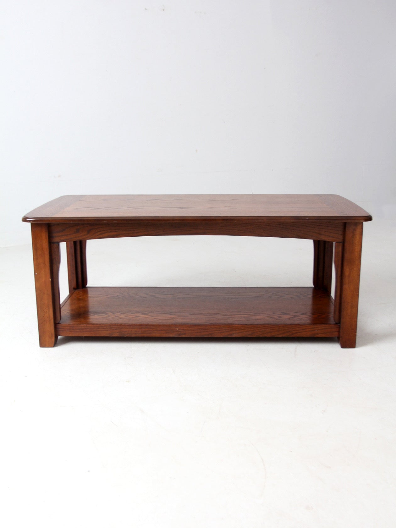vintage oak coffee table with base shelf