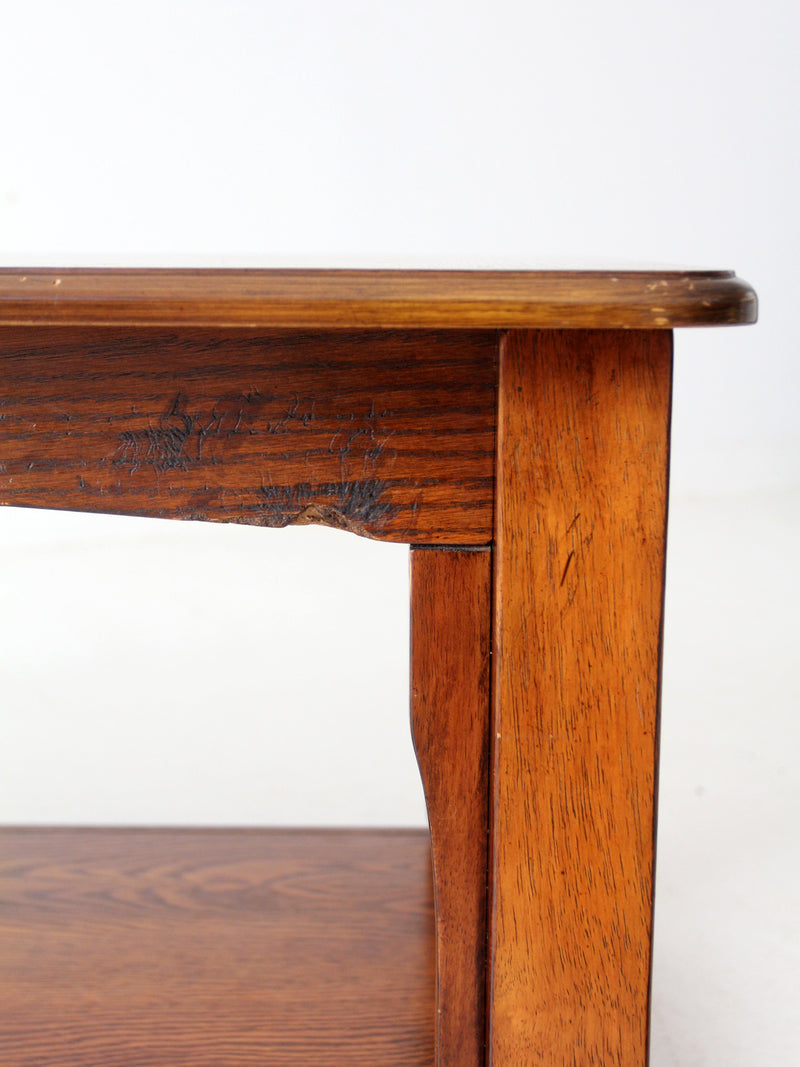 vintage oak coffee table with base shelf