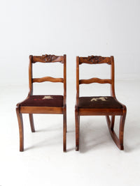 pair of vintage kid's needlepoint seat chairs