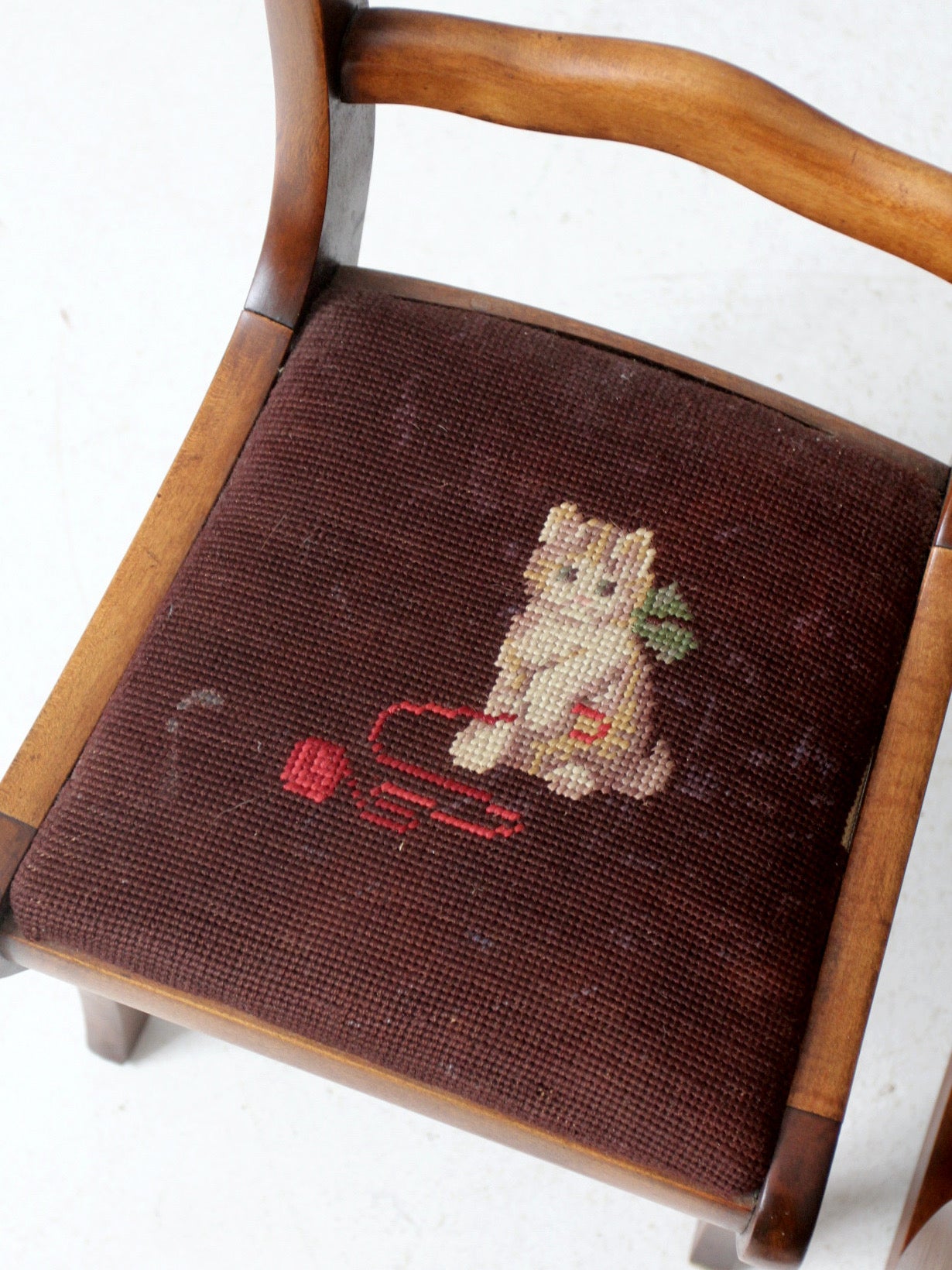 pair of vintage kid's needlepoint seat chairs