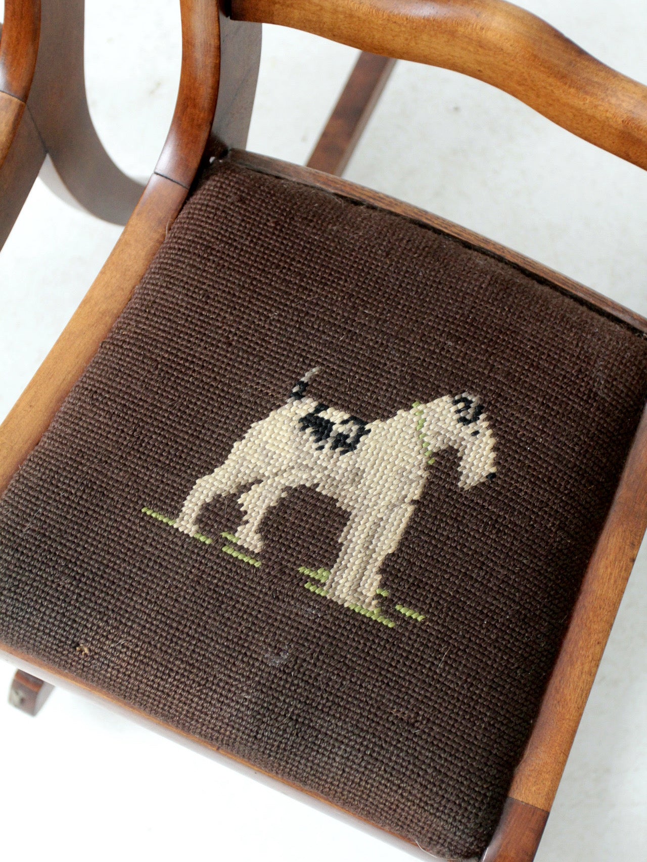 pair of vintage kid's needlepoint seat chairs