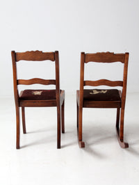 pair of vintage kid's needlepoint seat chairs