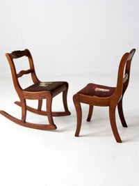 pair of vintage kid's needlepoint seat chairs