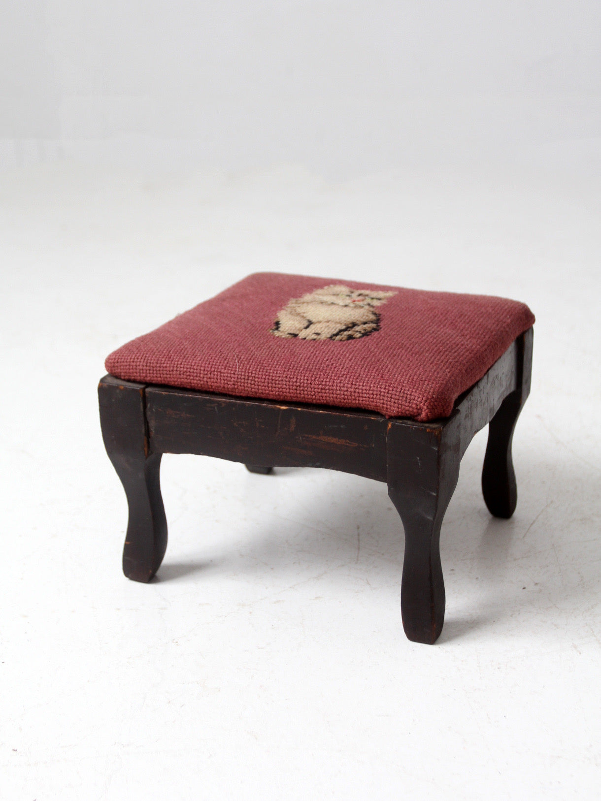 vintage needlepoint cat footstool