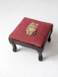 vintage needlepoint cat footstool