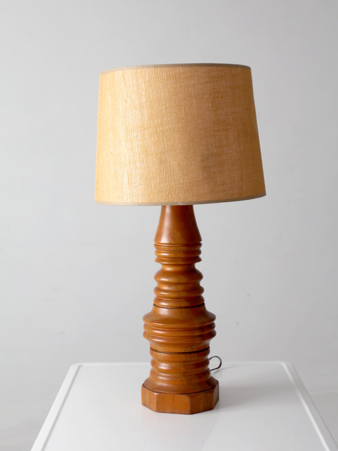 mid-century turned mixed wood table lamp