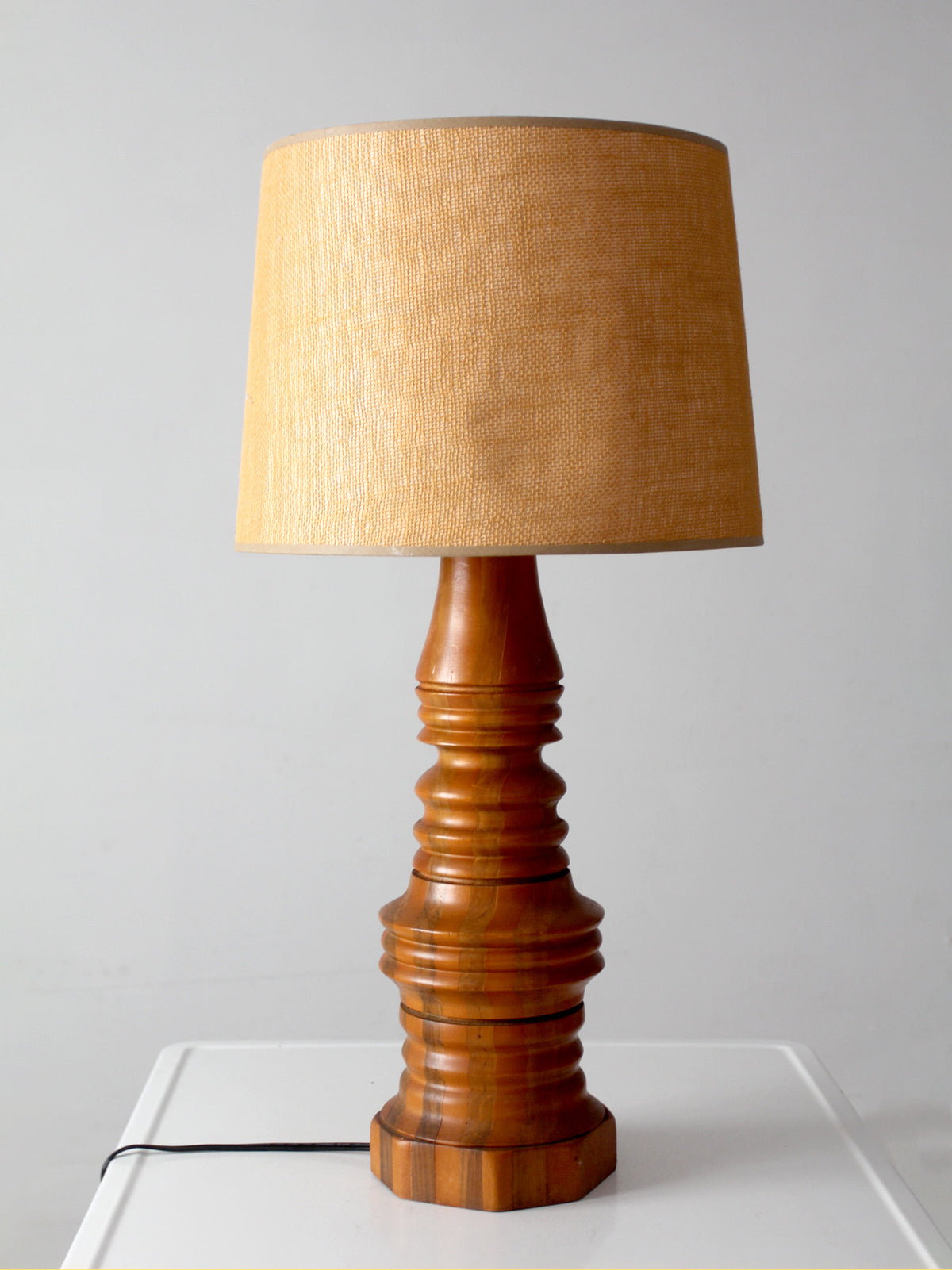 mid-century turned mixed wood table lamp