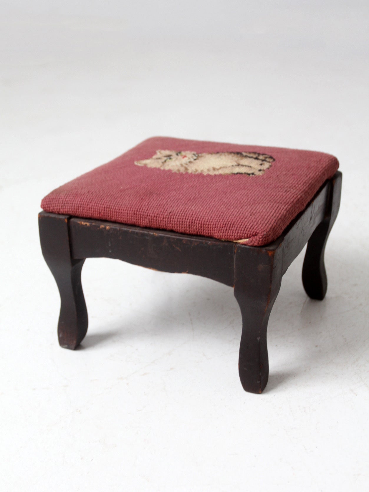 vintage needlepoint cat footstool