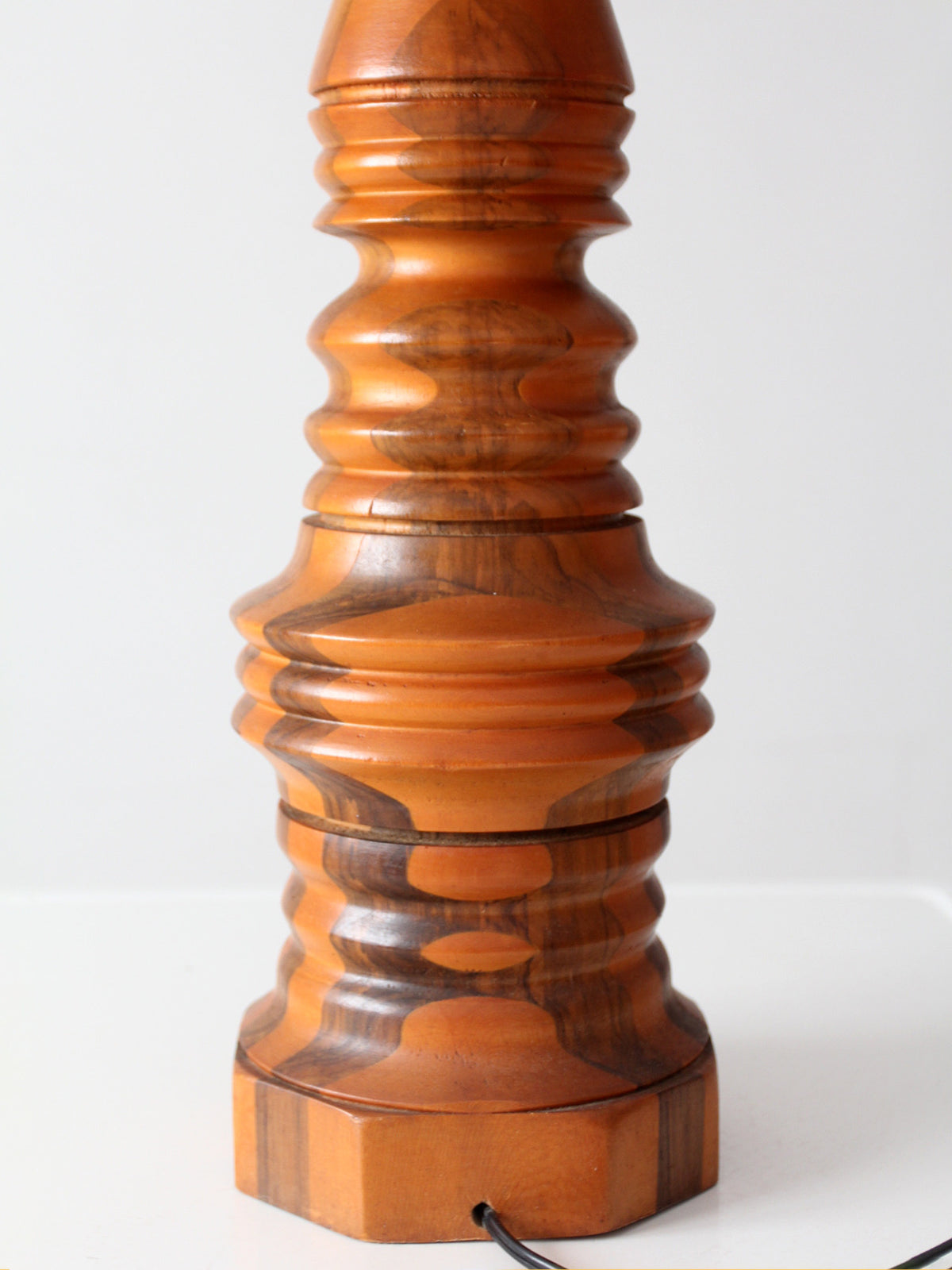 mid-century turned mixed wood table lamp