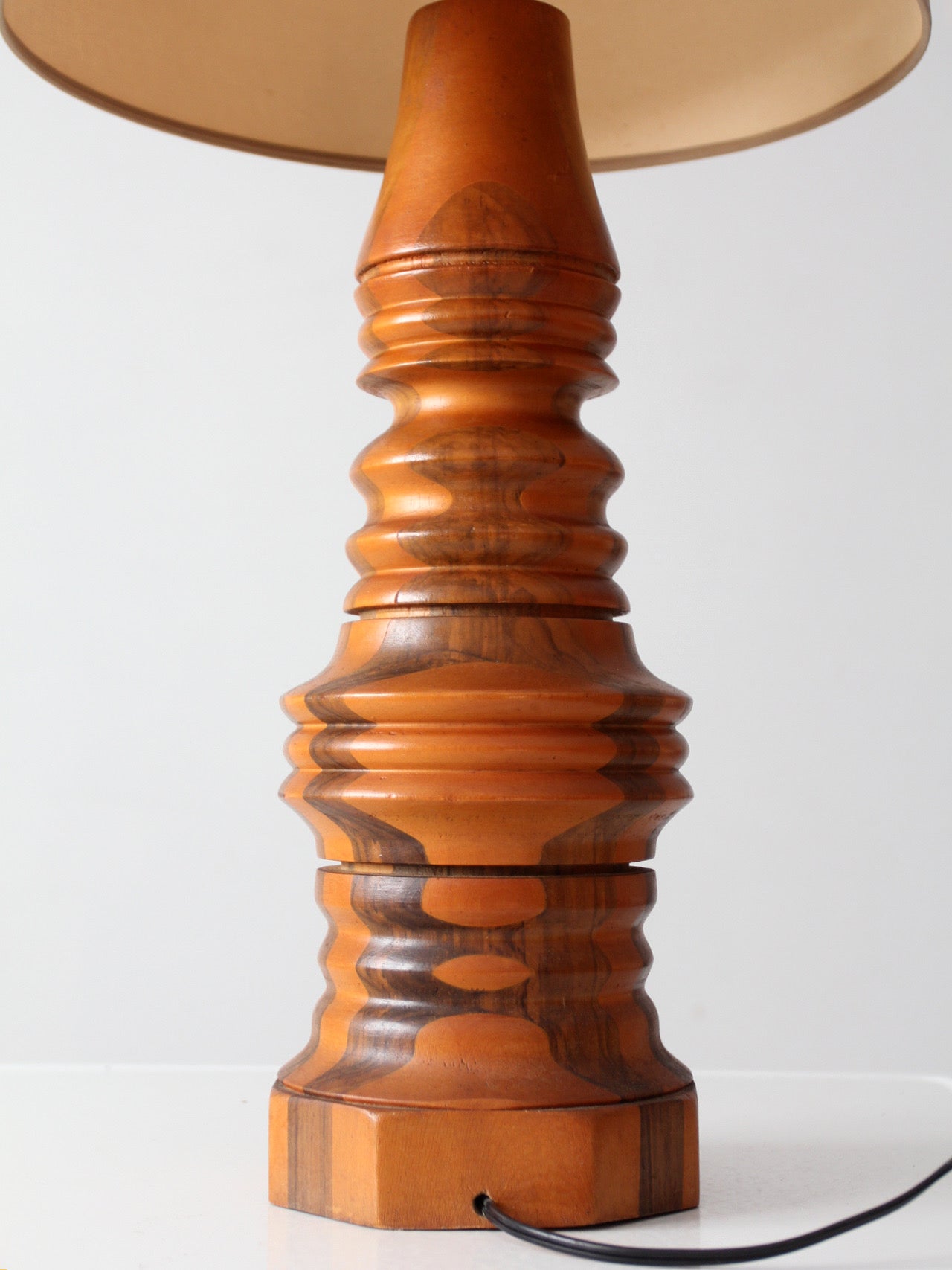 mid-century turned mixed wood table lamp