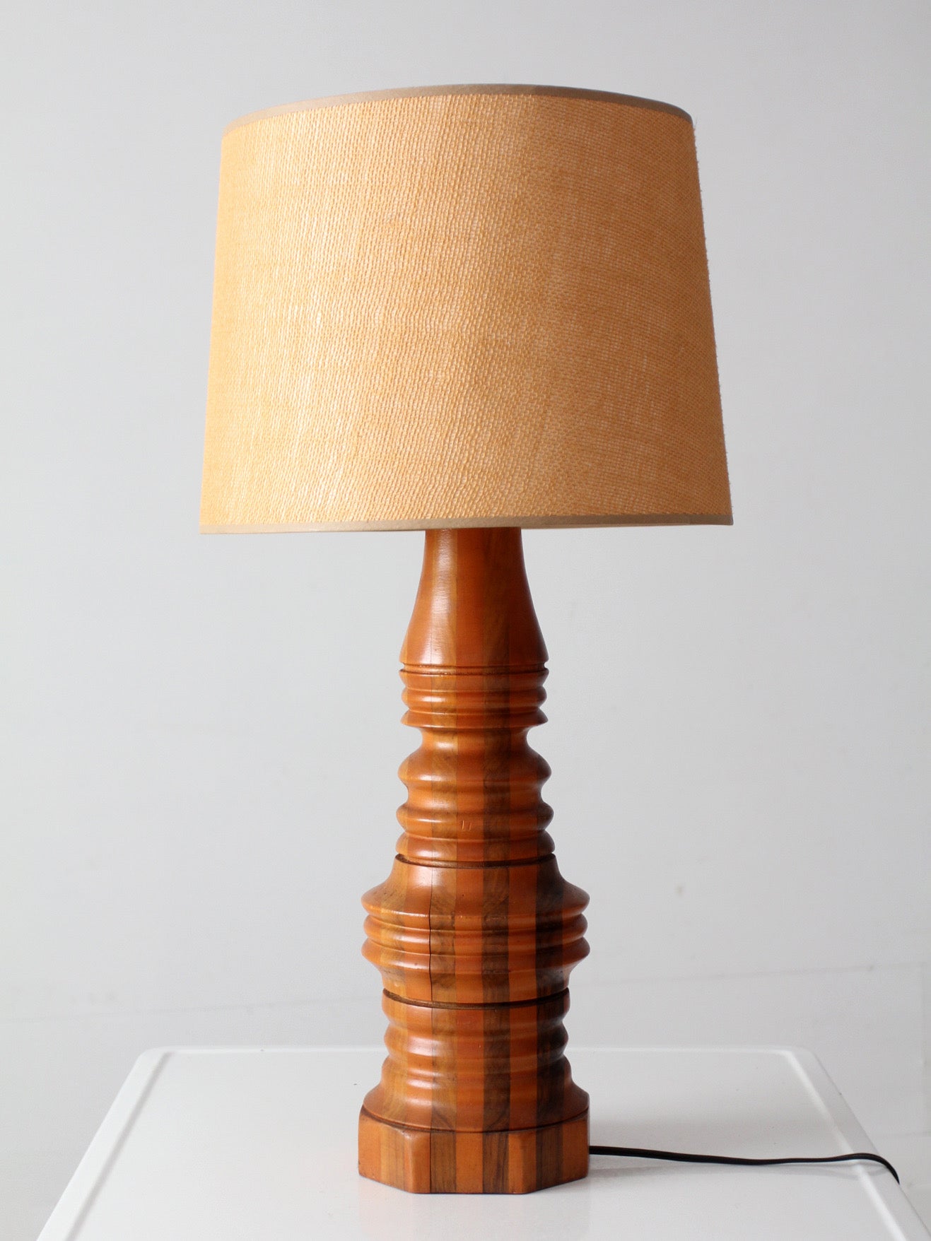mid-century turned mixed wood table lamp
