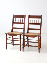antique Eastlake side chairs with cane seats pair