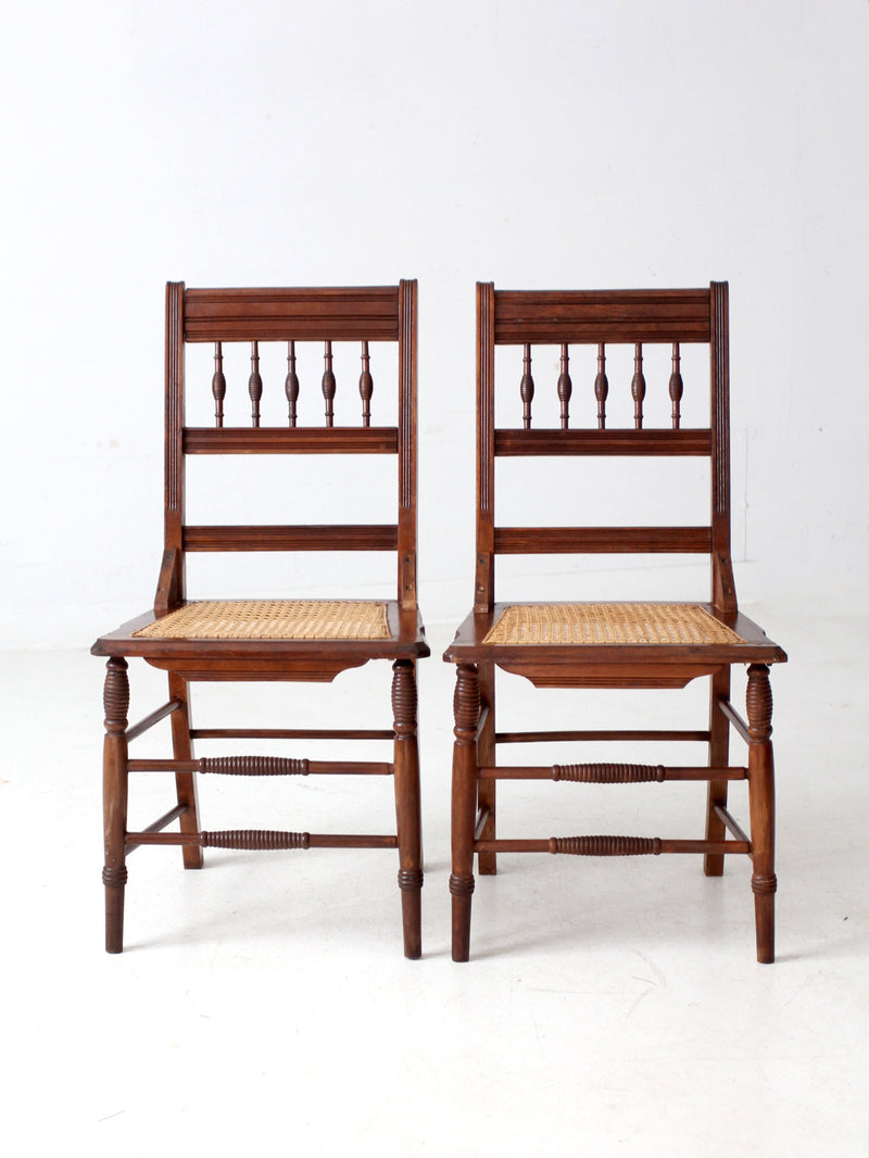 antique Eastlake side chairs with cane seats pair
