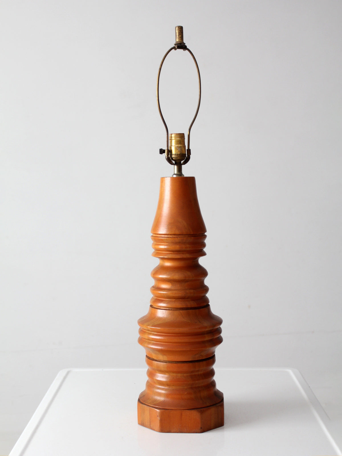 mid-century turned mixed wood table lamp