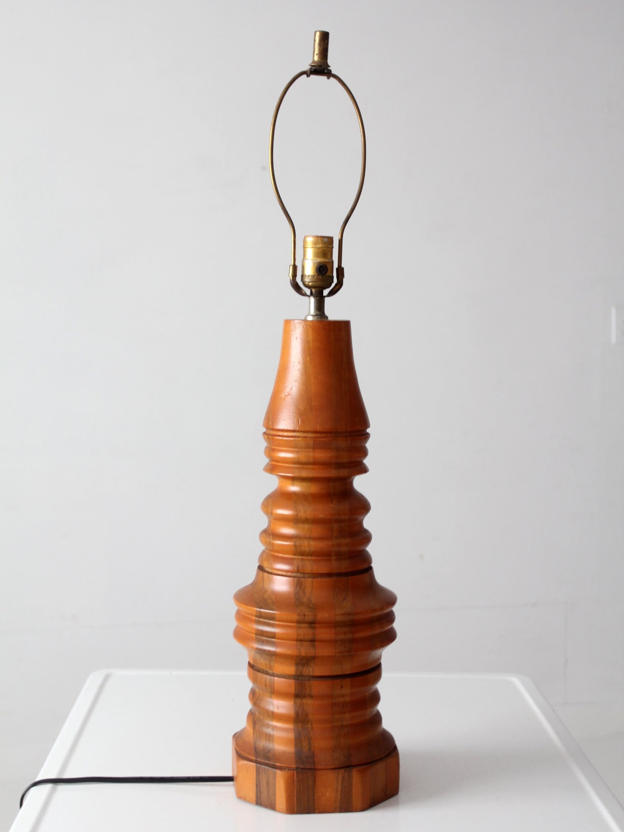 mid-century turned mixed wood table lamp