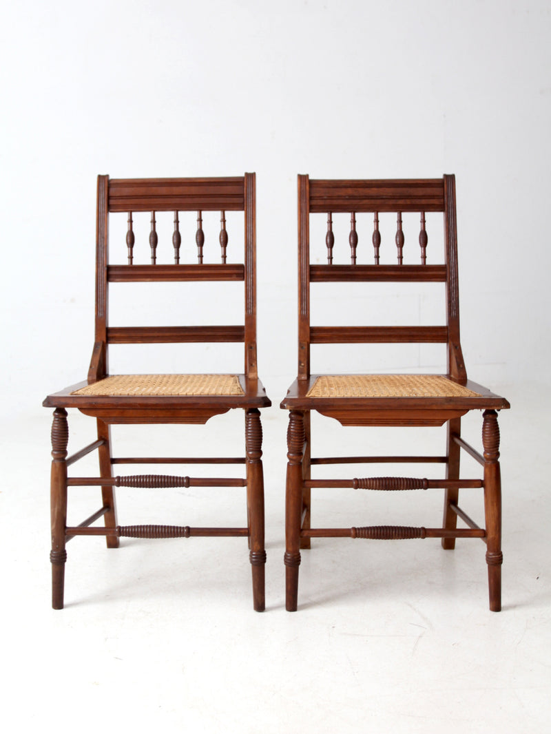 antique Eastlake side chairs with cane seats pair
