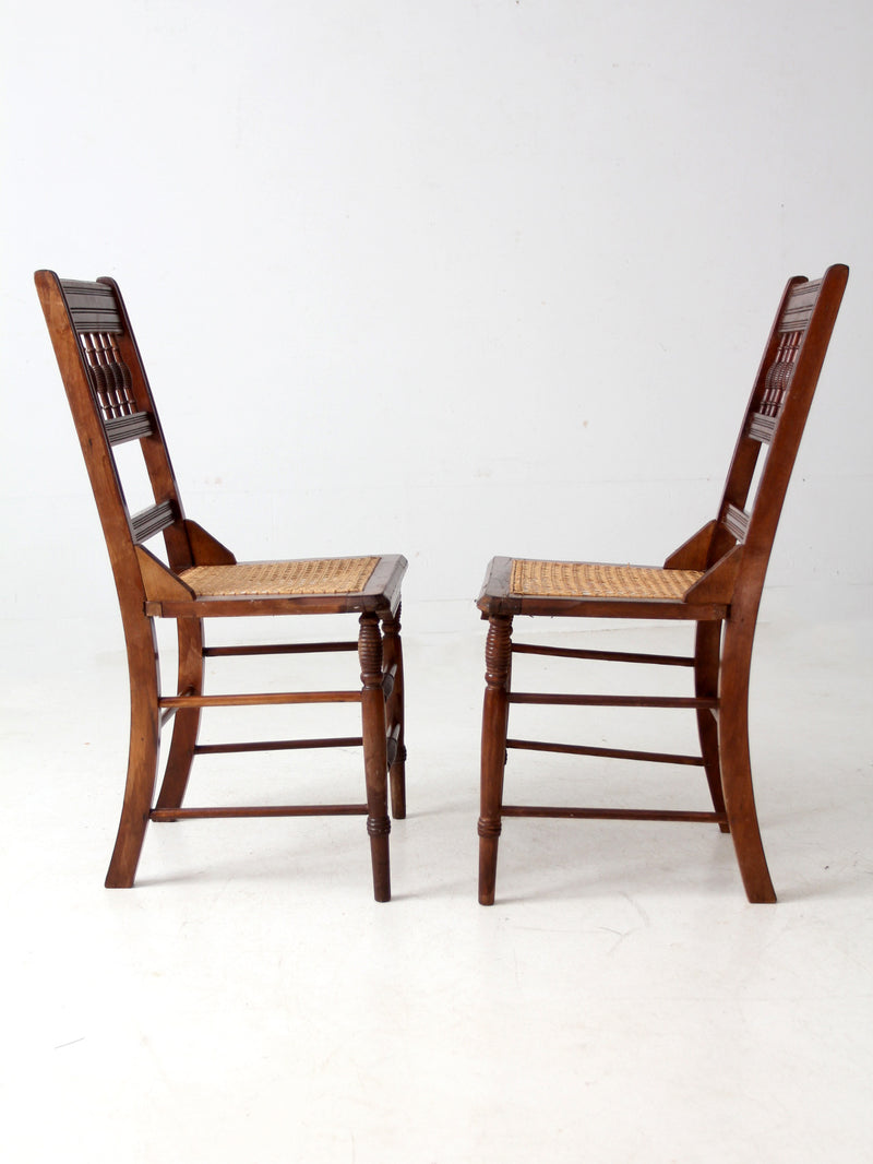 antique Eastlake side chairs with cane seats pair
