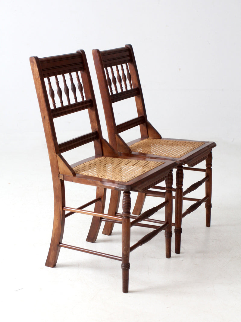 antique Eastlake side chairs with cane seats pair