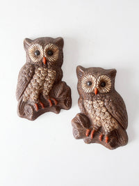 pair of vintage 1970s woodland owl wall plaques