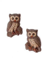 pair of vintage 1970s woodland owl wall plaques