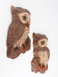 pair of vintage 1970s woodland owl wall plaques