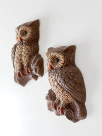 pair of vintage 1970s woodland owl wall plaques