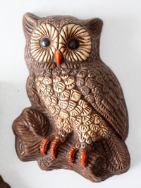 pair of vintage 1970s woodland owl wall plaques